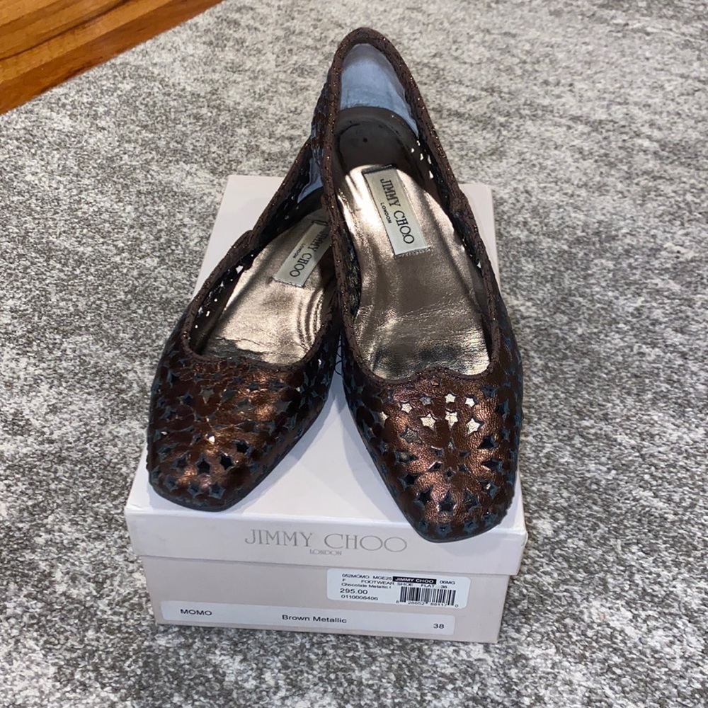 Jimmy Choo “Momo” brown metallic leather flats